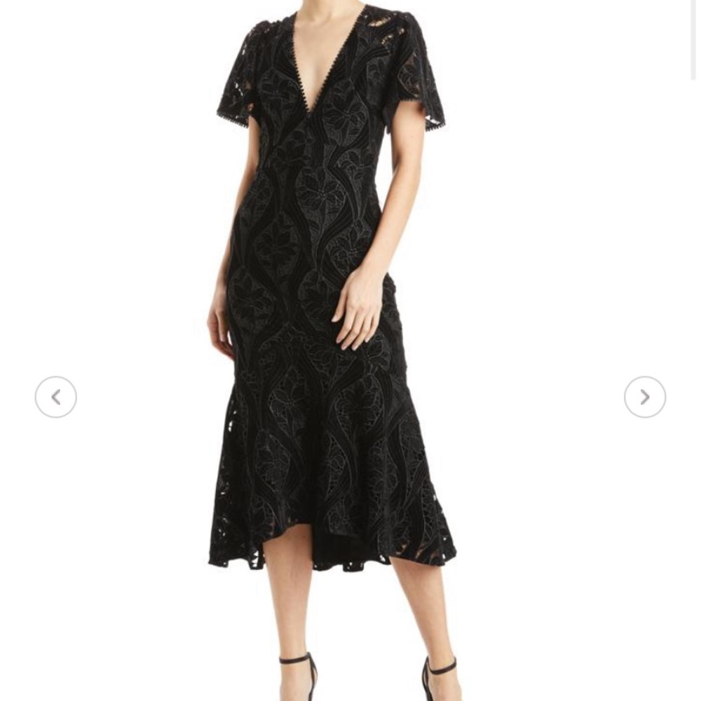 Monique Lhuillier Velvet Midi Cocktail Dress